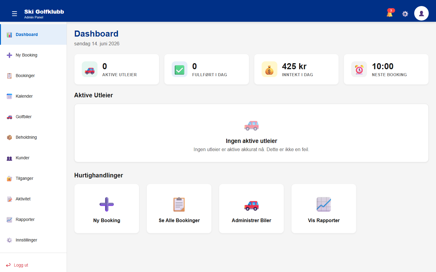 ClubAdmin dashboard