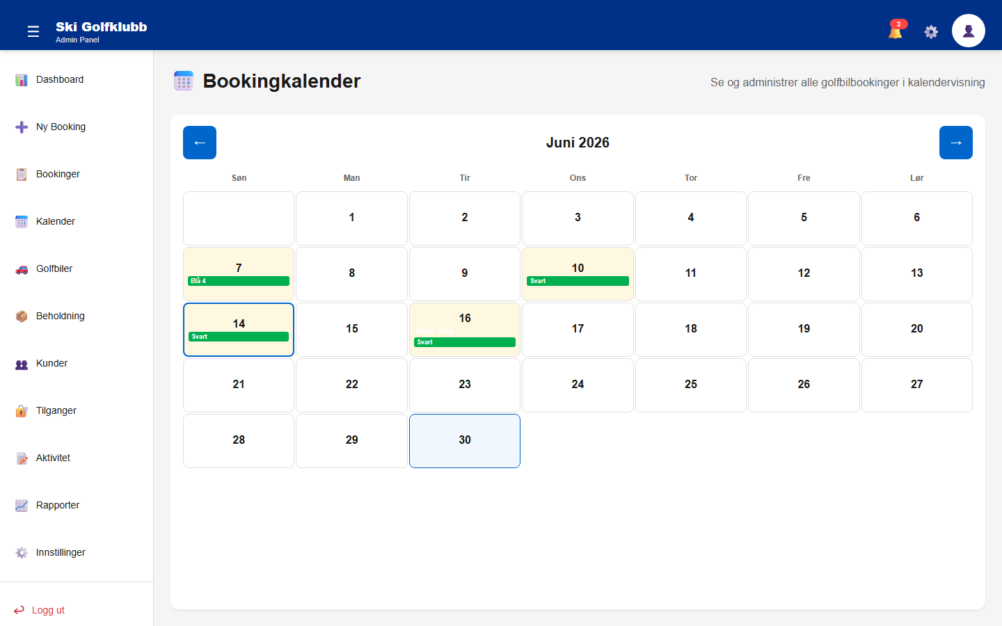 ClubAdmin kalender