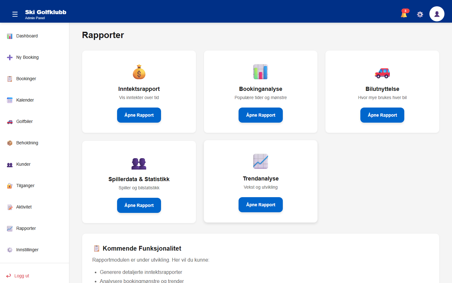 ClubAdmin rapporter