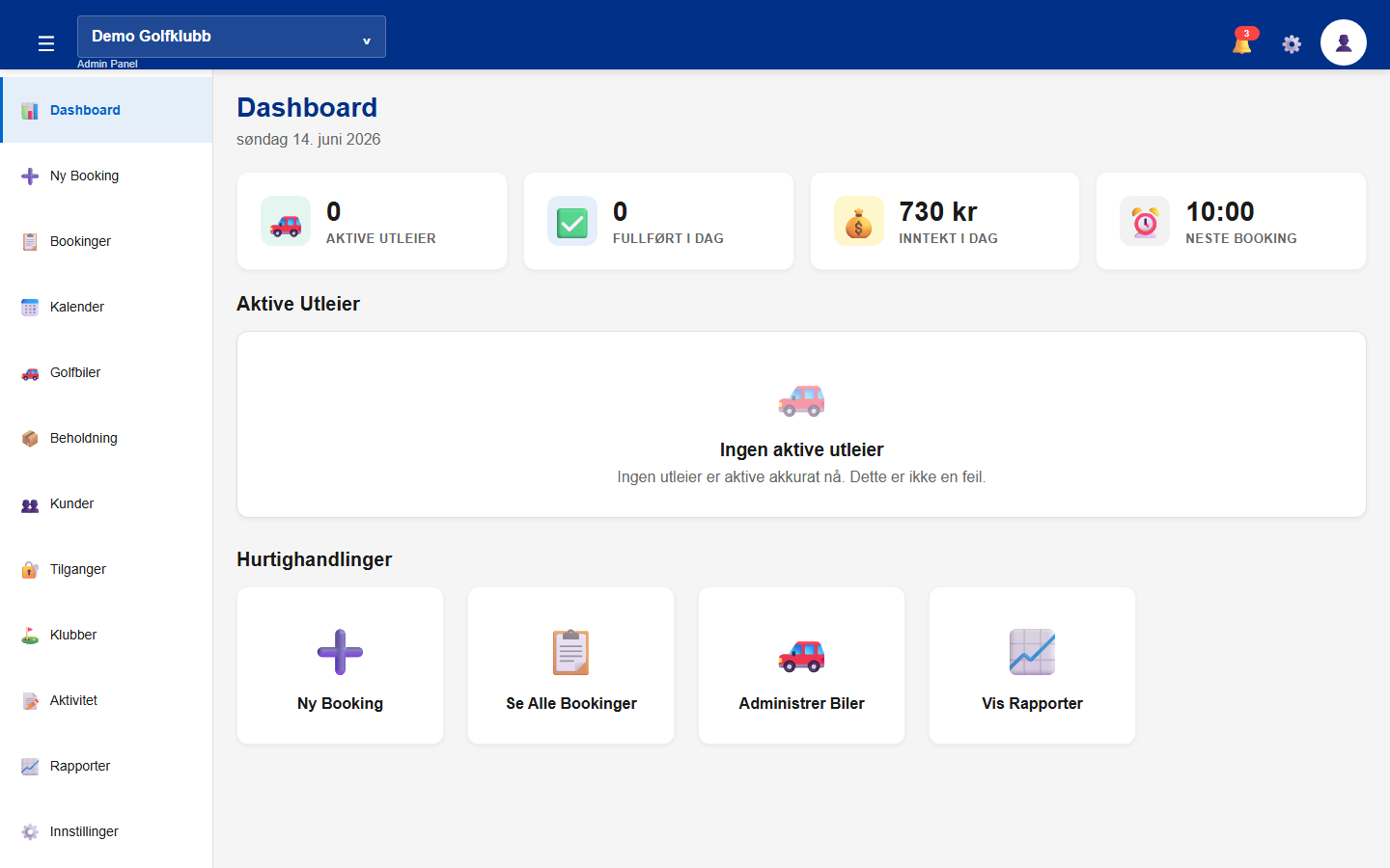 Demo admin dashboard
