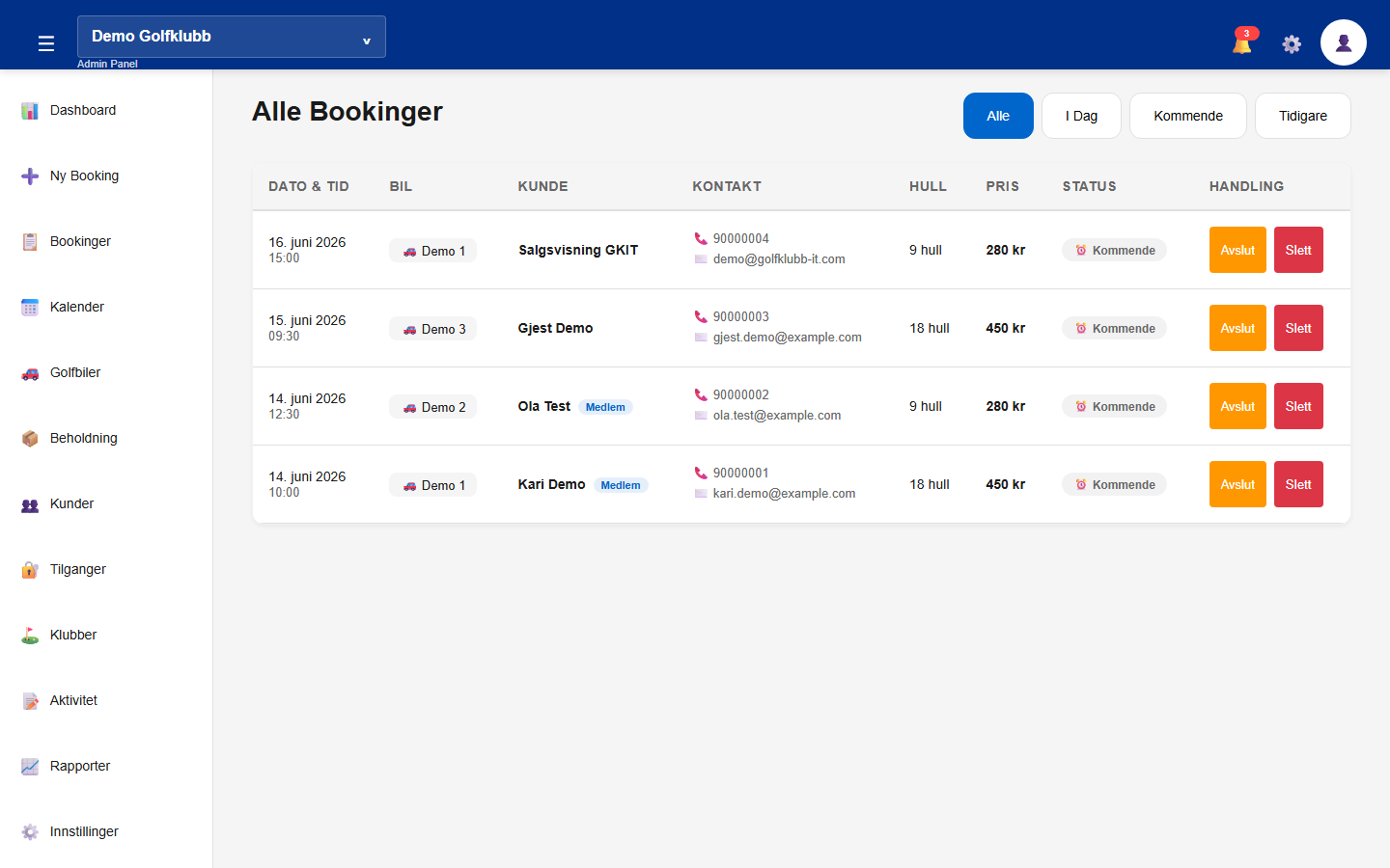 Demo bookinger