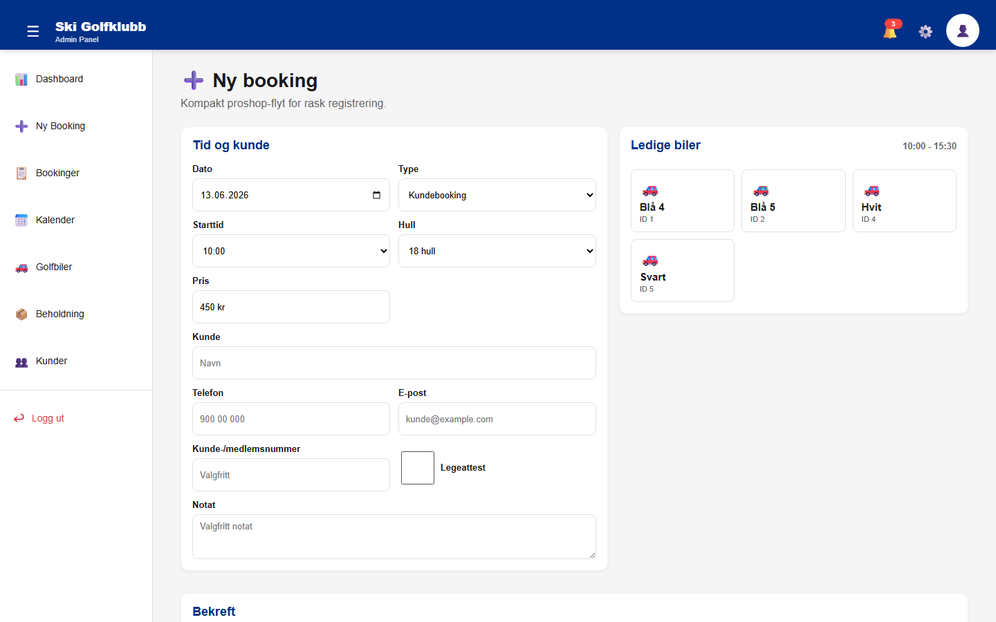 Ny booking for ProShop