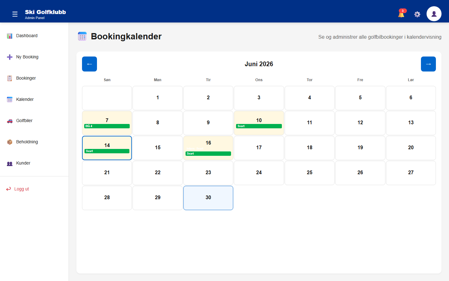 Kalender for ProShop
